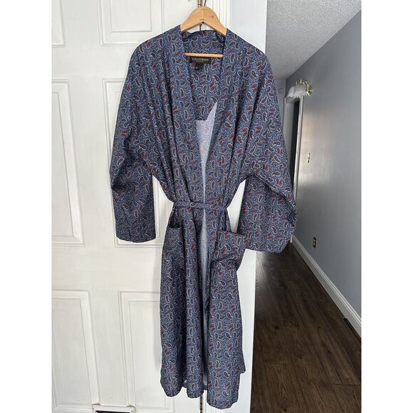 EUC Vintage State O Maine Blue Maroon Paisley Robe With Belt Pockets One Size - Picture 1 of 8